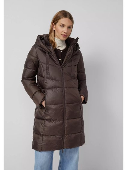 s.Oliver zimní prošívaný kabát s kapucí tmavě hnědý