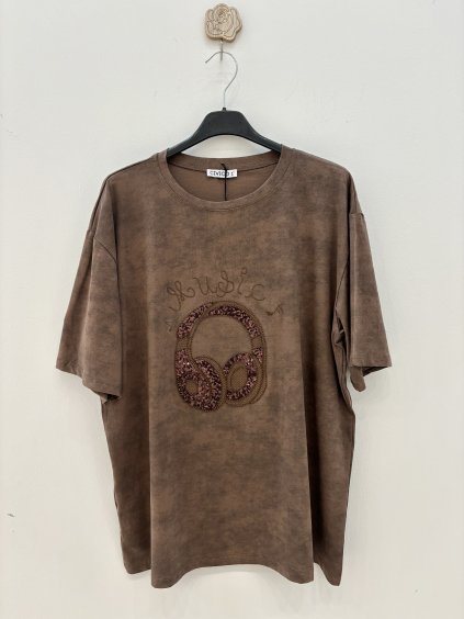 Civico oversize triko s flitrovou aplikací hnědé