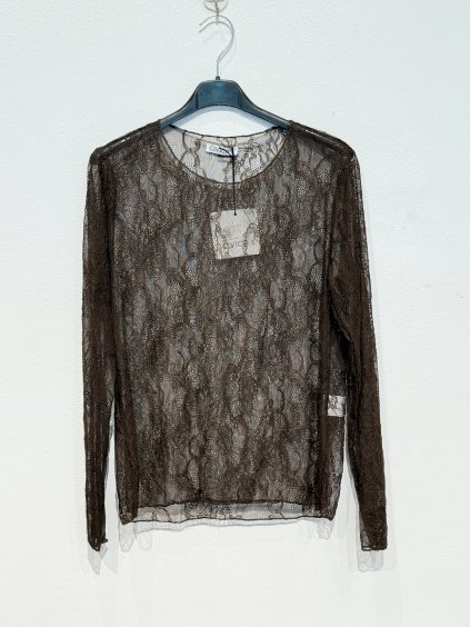 Civico krajkové triko s dlouhým rukávem hnědé