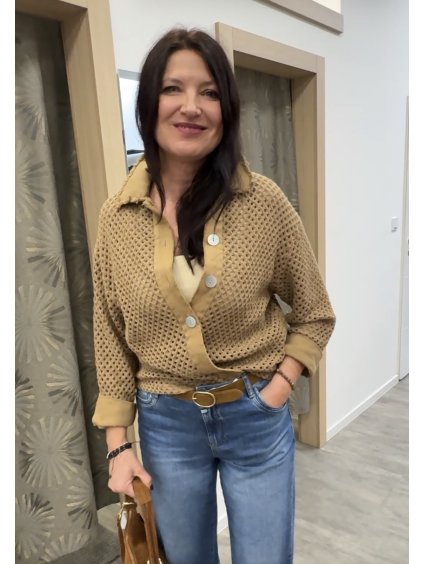 Civico propínací háčkovaný svetr Giacca hnědý