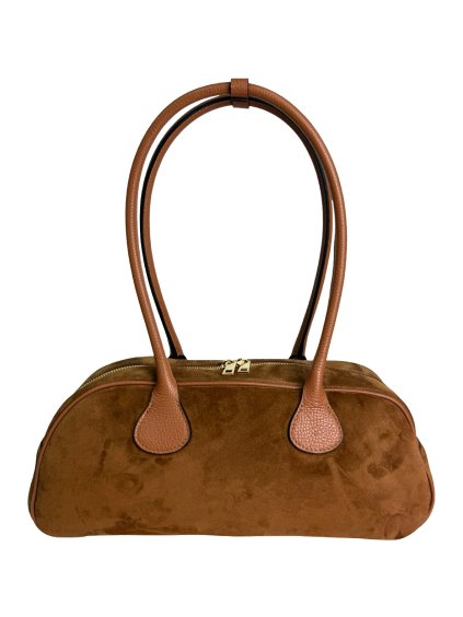 Kožená semišová kabelka koňakově hnědá