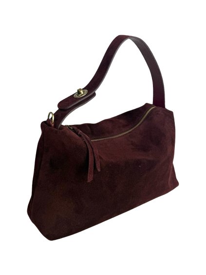 Kožená semišová kabelka bordó/zlatá