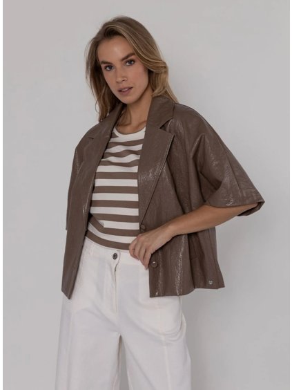 Poools koženková bunda s leskem hnědá