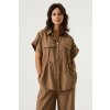 Garcia košile se stahováním v pase krátký rukáv hnědá