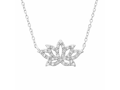 strieborny lotus lotosovy kvet zirkoniky nahrdelnik retiazka s kamienkami