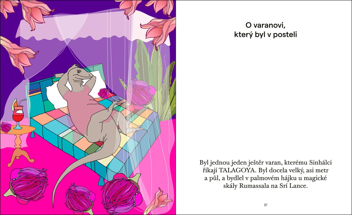 Sample spread from the Czech edition – the chapter about the monitor lizard in bed Sample spread from the Czech edition – the chapter about the monitor lizard in bed