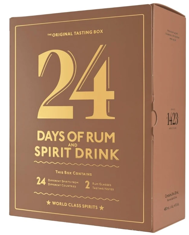 1423 Aps Rumový kalendář 2025 41% 24 x 0,02 l (dárkové balení kalendář a 2 sklenice)