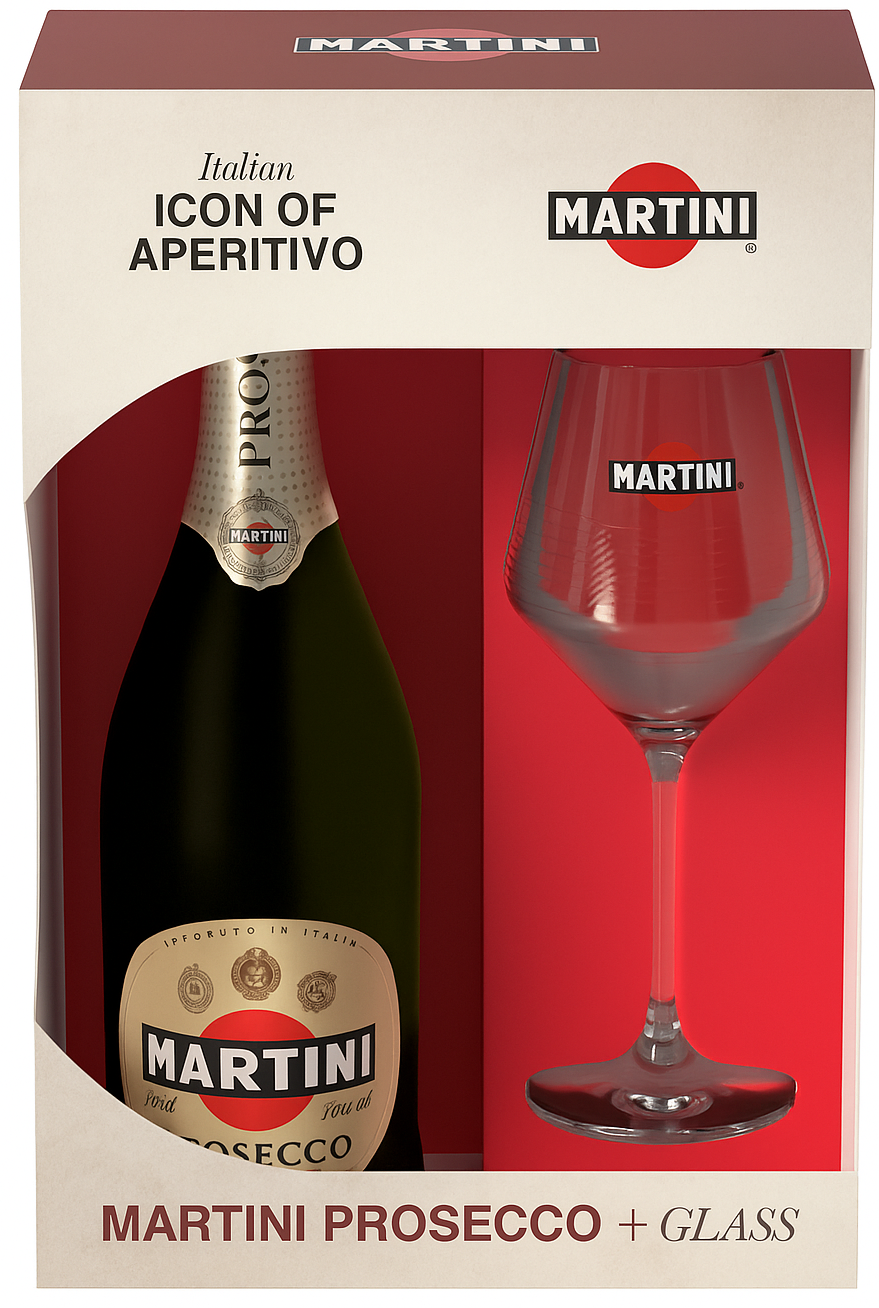 Martini Prosecco + 1 sklenice 0,75l (dárkové balení 1 sklenice)