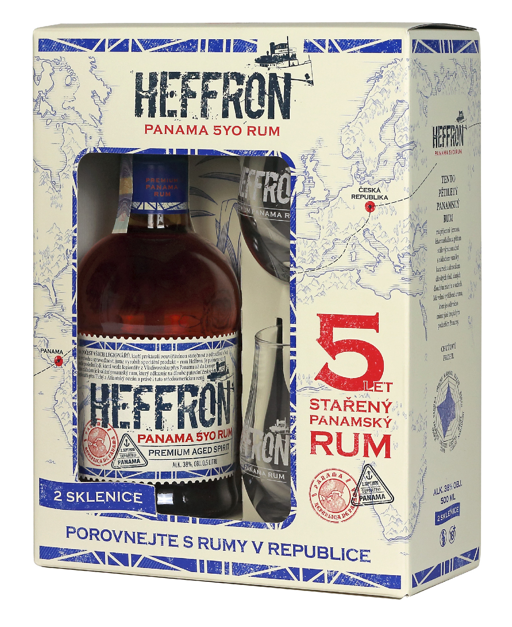 Heffron + 2 skla 38% 0,5l (dárkové balení 2 skleničky)