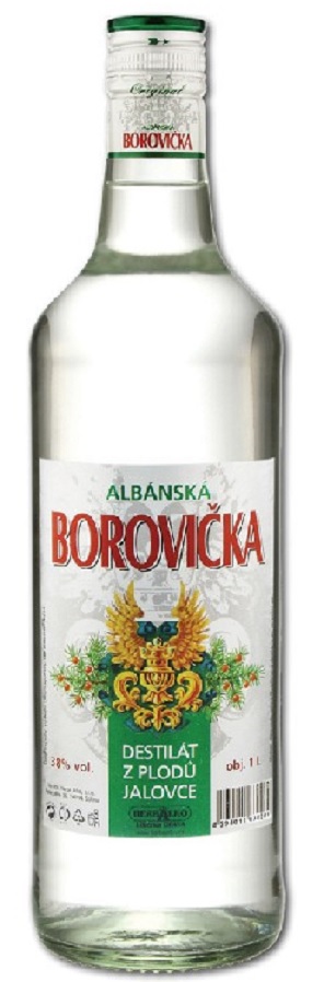 Borovička Albánská 38% 1l (holá lahev)