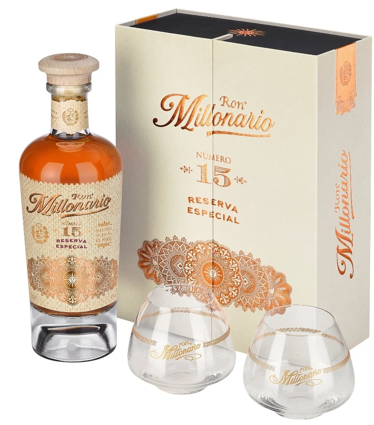 Millonario 15 Reserva Especial + 2 skla 40% 0,7l (dárkové balení 2 sklenice)