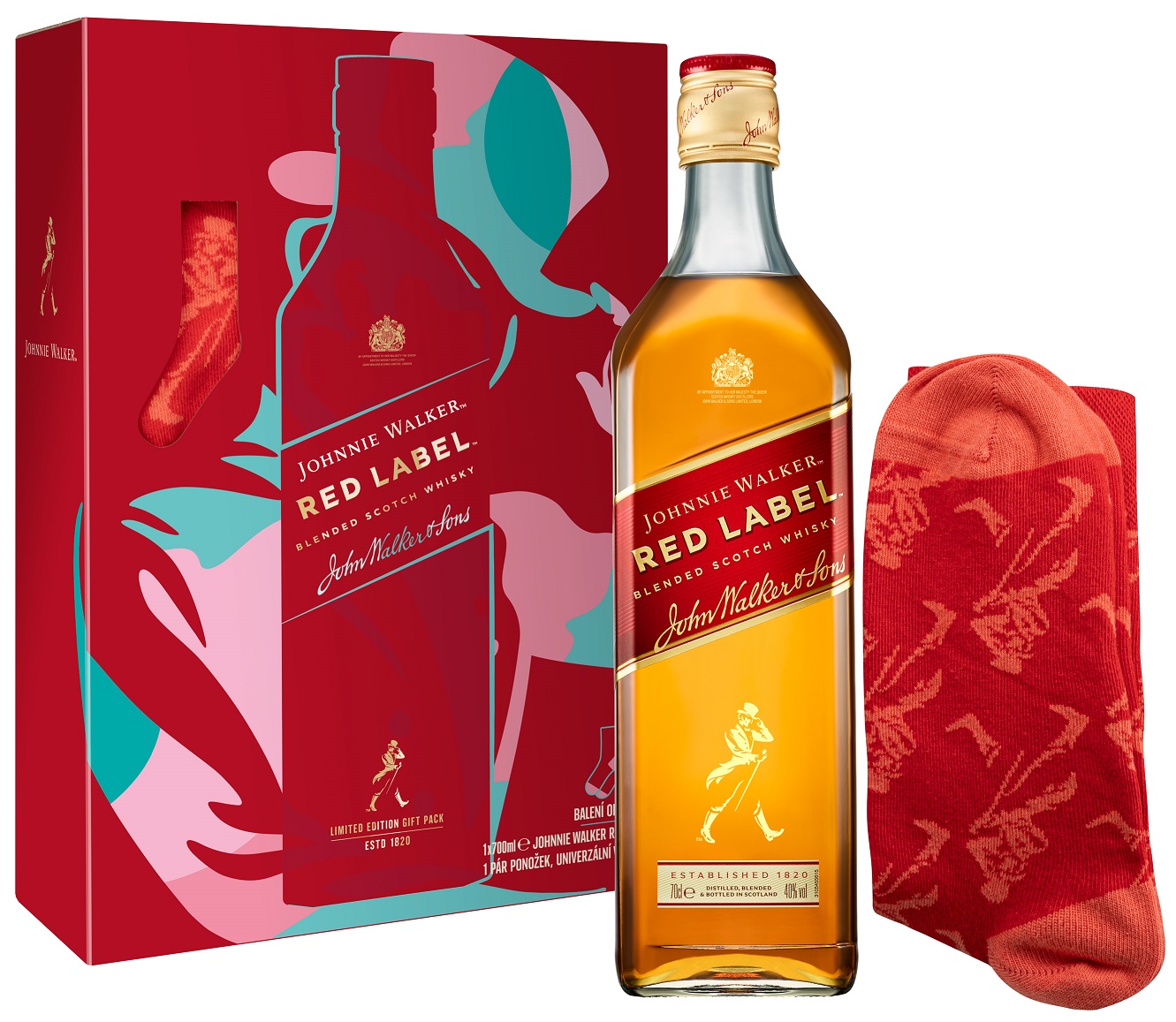 Johnnie Walker Red Label + Ponožky 40% 0,7l (dárkové balení ponožky)