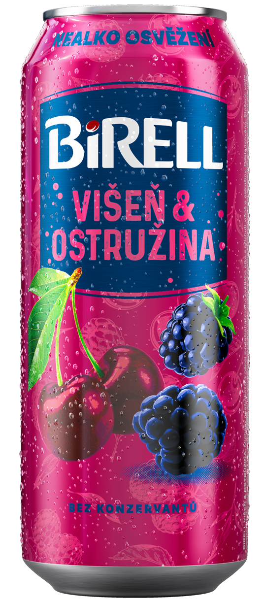 Birell plech 0.5l višeň/ostruž višeň/ostružina