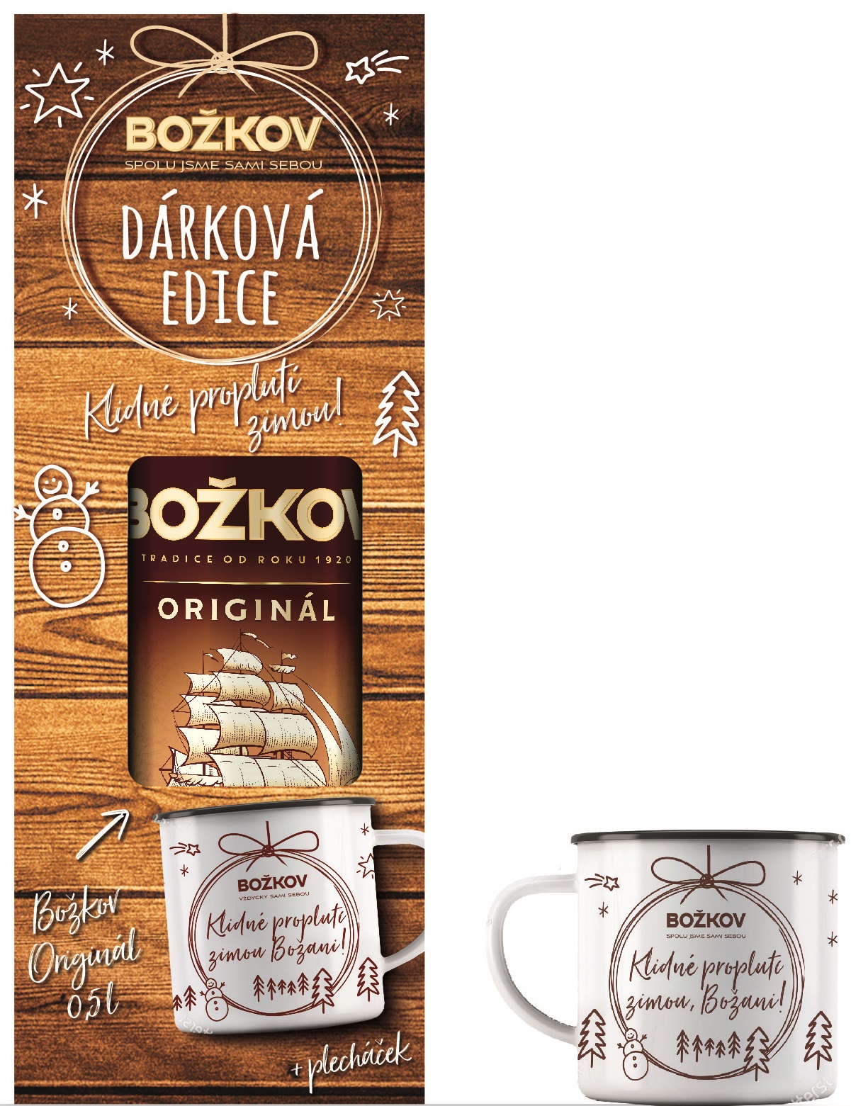 Božkov Originál + plecháček 37,5% 0,5l (dárkové balení plecháček)