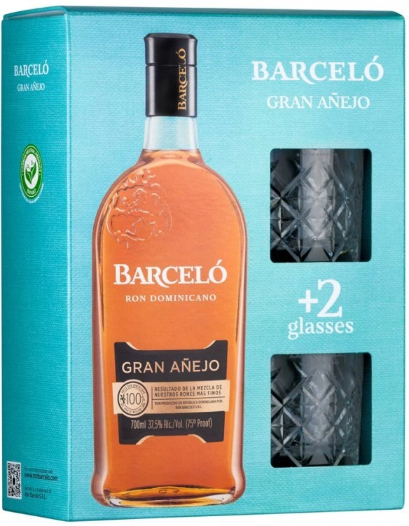 Barcelo Gran Anejo + 2 skla 37,5% 0,7l (dárkové balení 2 sklenice)