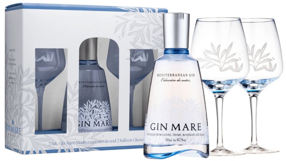 Gin Mare + 2 skla 42,7% 0,7l (dárkové balení 2 sklenice)