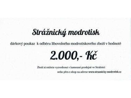 Modrotiskový dárkový poukaz 2000 Kč