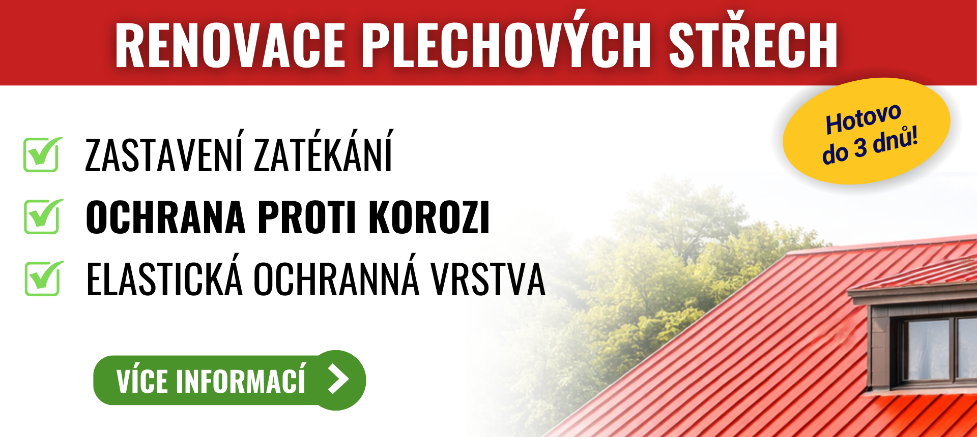 renovace plechových střech, zastavení zatékání, ochrana proti korozi, elastiká ochranná vrstvy střechy