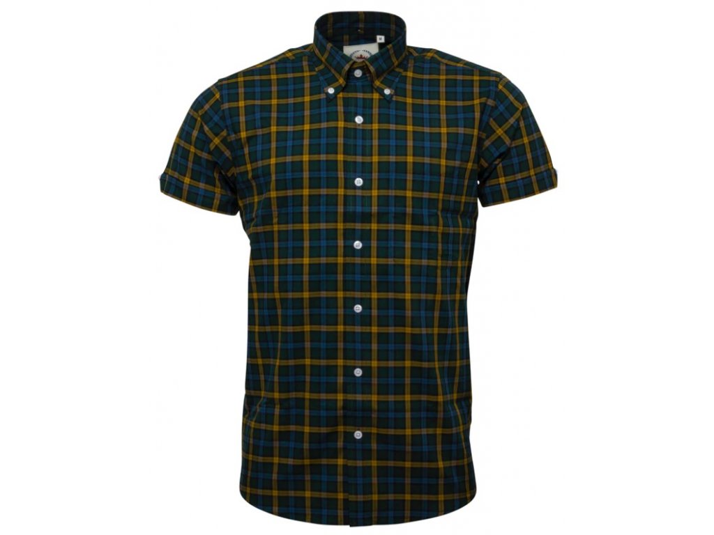 košile Relco London Bottle Green Checkered shirt 2XL