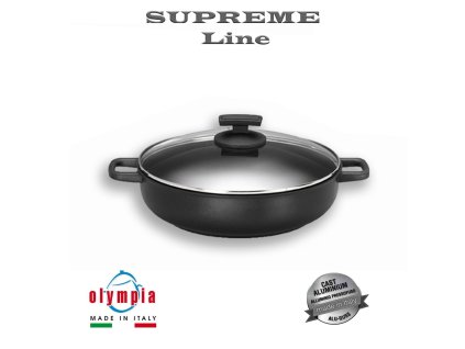 titanová hluboká pánev se 2 držadly SUPREME Line z litého hliníku Ø 24 + skleněná poklička