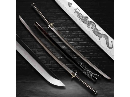 katana Manji dragon horimono T-10 Carbon Steel, Real Choji Hamon, Yokote