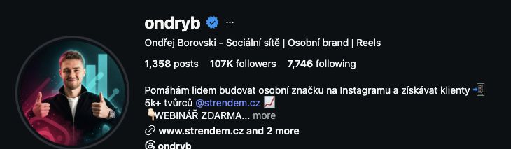 Snímek veřejného instagramového profilu Ondřeje Borovského @ondryb z 15. září 2026
