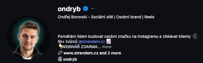Snímek skutečného Instagram profilu @ondryb: Ondřej Borovski, ověřený profil.