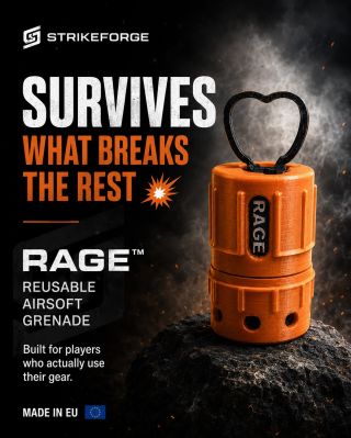 🇨🇿 Přežije to, co ostatní rozbije. 🔥 RAGE — znovupoužitelný airsoftový granát pro hráče, co svoje vybavení fakt používají....