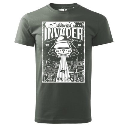 tricko space invader II svetle sede