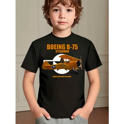 tricko chlapecke boeing b 75 stearman cerne