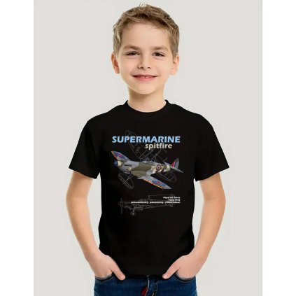 tricko cerne supermarine spitfire detske
