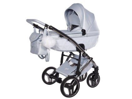 Junama Candy Premium Blue stroller front view with carrycot attached