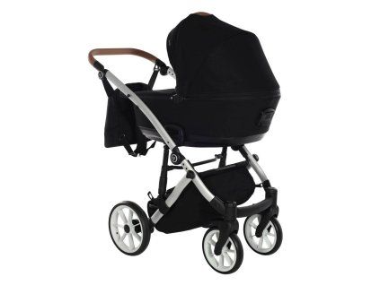 Junama Space Black luxury stroller rear view showing durable chassis