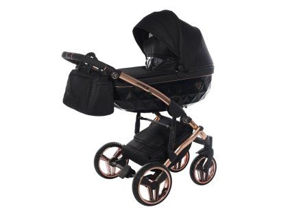 Junama Diamond S V3 Black Cooper luxury stroller rear view showing modern chassis