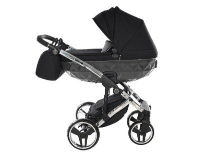 Junama Diamond S V3 Black Silver designer baby stroller side view with diamond carrycot