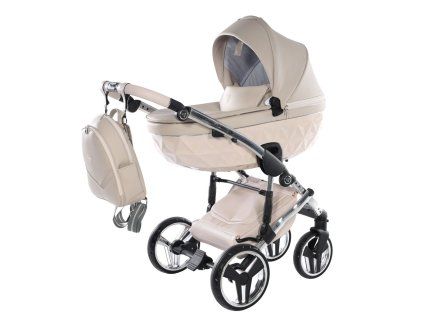 Junama Fluo Line V3 Individual Beige premium stroller front view with beige finish