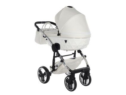 Junama Fluo Line V3 Individual White Silver luxury stroller rear view showing durable chassis