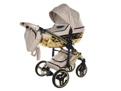 Junama Hearts Beige Gold premium stroller front view with gold finish