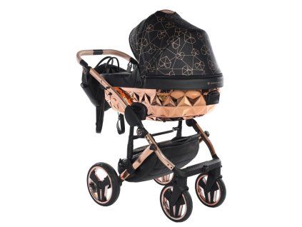 Junama Hearts Black Cooper luxury stroller rear view showing durable chassis