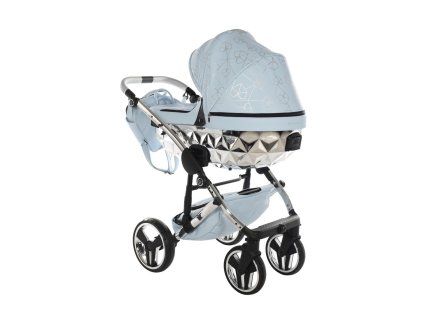 Junama Hearts Blue Silver luxury stroller rear view showing durable chassis