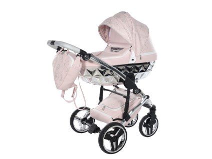 Junama Hearts Pink Silver premium stroller front view with silver finish