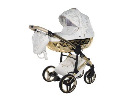 Junama Hearts White Gold premium stroller front view with gold finish