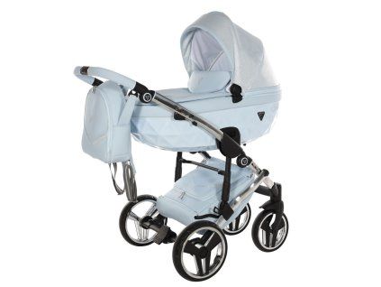 Junama Dolce Blue Silver luxury baby stroller main view with elegant design
