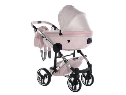 Junama Dolce Pink Silver luxury stroller rear view showing modern chassis design