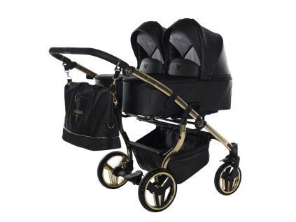 Junama Duo V3 Eco Black Gold premium stroller front view with gold finish