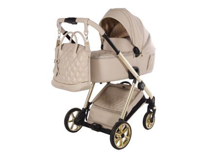 Junama Ellegante Art Deco Beige premium stroller front view with beige finish