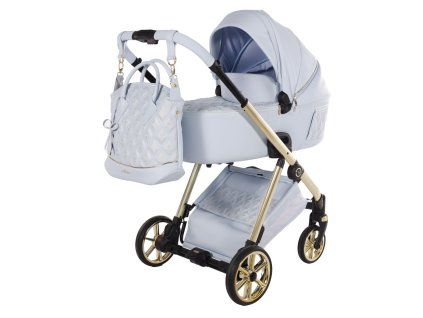 Junama Ellegante Art Deco Blue premium stroller front view with blue finish