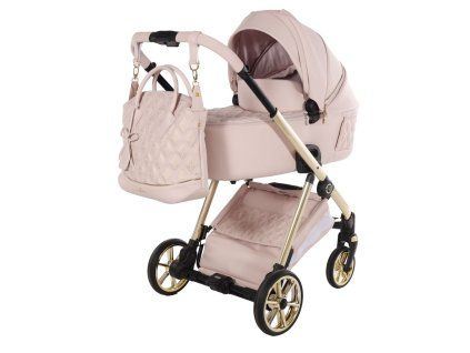 Junama Ellegante Art Deco Pink premium stroller front view with pink finish