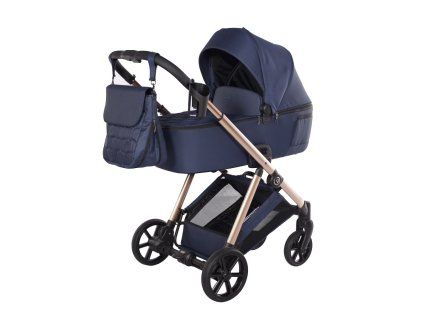 Junama Ellegante Blue premium stroller front view with blue finish