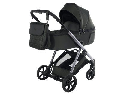 Junama Ellegante Green premium stroller front view with green finish